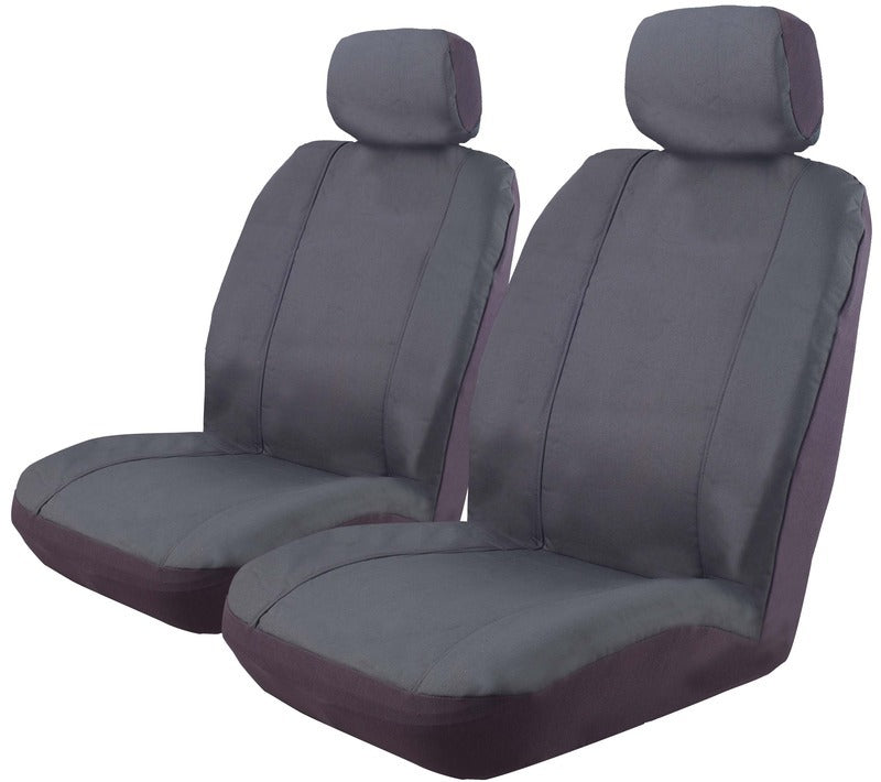 Custom Made Canvas Car Seat Covers Suits Nissan Navara D22 Dual Cab 4/1997-5/2015 Front + Rear Charcoal