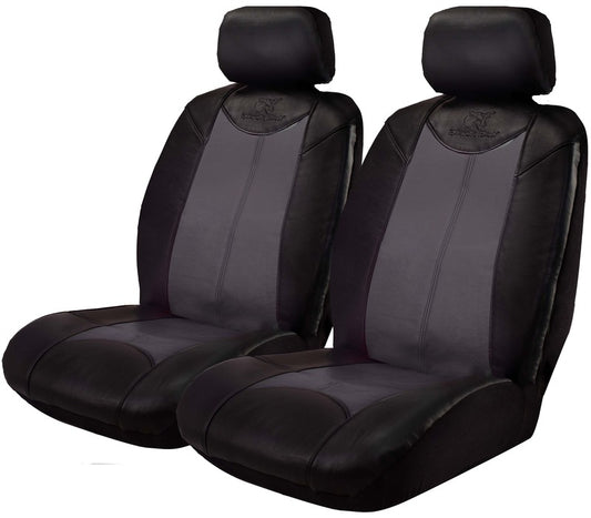 Black Bull Leather Look Seat Covers Airbag Deploy Safe - Black/Grey Size 30 One Pair