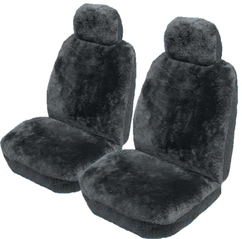 Sheepskin Seat Covers set suits Isuzu D-Max Front Pair Drover 16mm Charcoal