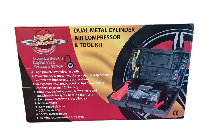Air Compressor AIR ATTACK Dual Metal Cylinder & Tool Kit 65AA150