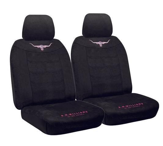 RM Williams Longhorn Suede Velour Size 30 Seat Covers One Pair Jillaroo Black Airbag Safe