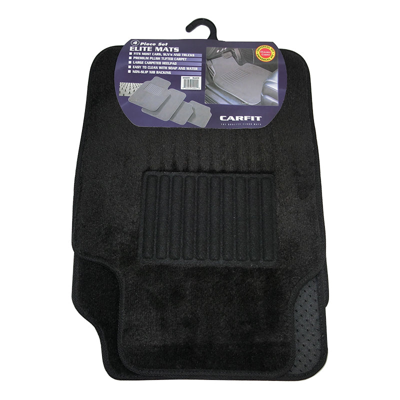 Majestic Luxus Mats Plush Pile Carpet Set of 4 Floor Mats Black