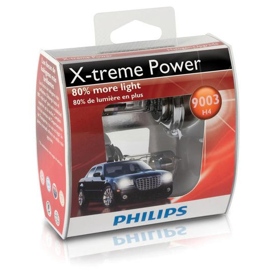 Philips H4 12V Halogen Globe  +80% Light  X-treme Power Bulb One Pair