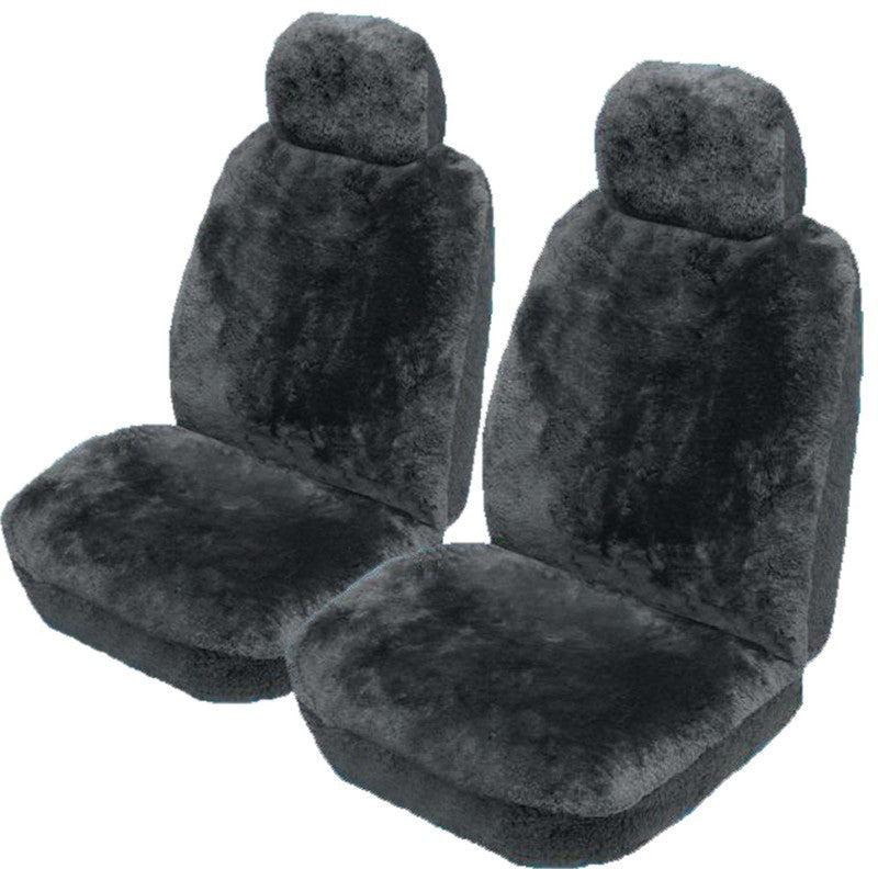 Custom Sheepskin Seat Covers Suits Ford Ranger Dual/Super Cab PX/2/3 6/2015-On 22mm Charcoal Pair