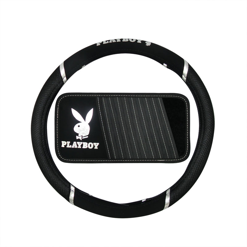 Playboy Steering Wheel Cover With 10 CD Visor Holder Black/Silver