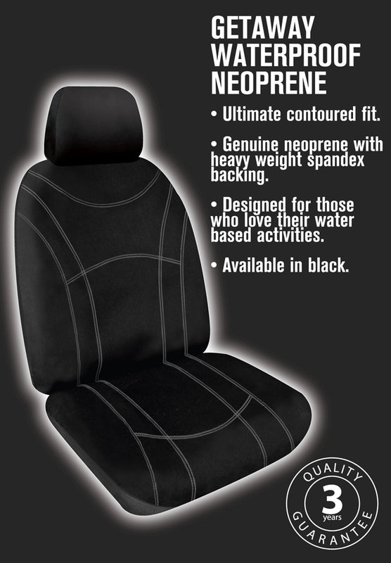 Getaway Black Neoprene Wetsuit Black Stitch Front Car Seat Covers Expander Fit Size 30 One Pair
