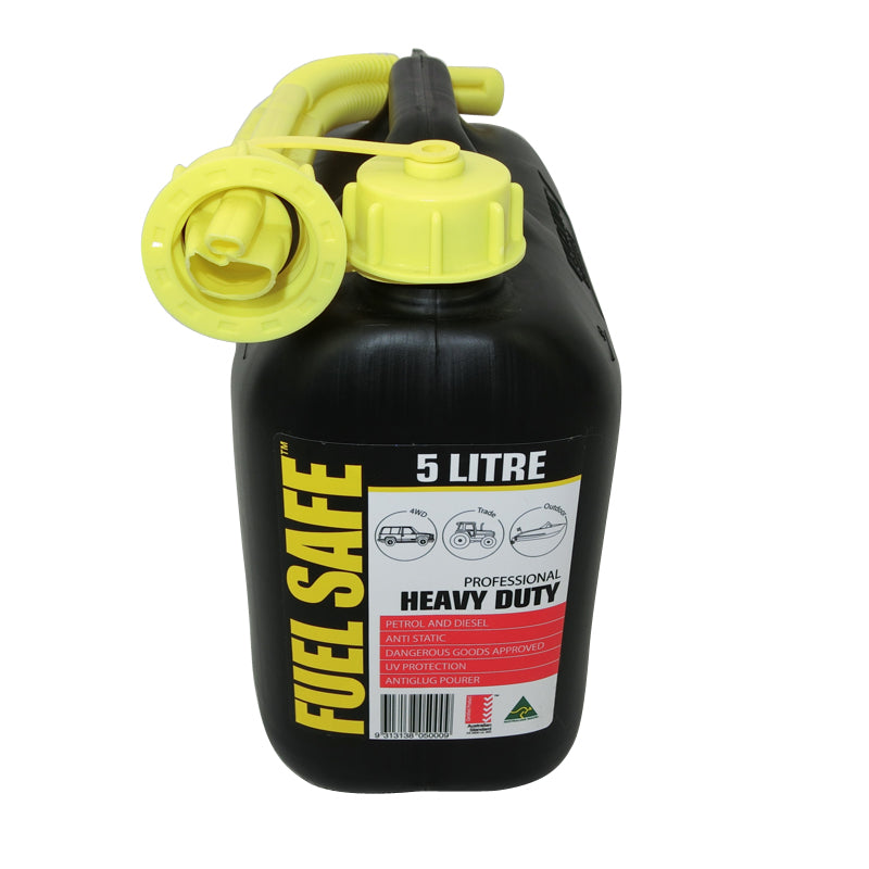 Fuel Safe' Heavy Duty Plastic Fuel Can 5 Litre  Black JCAN5LTBLK