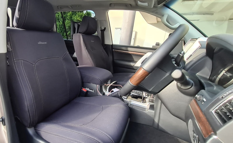 Wet Seat Black Neoprene Console & Seat Covers Suits Mitsubishi Triton MR GLS Premium/GSR 11/2018-11/2023 Dual Cab Charcoal Stitching