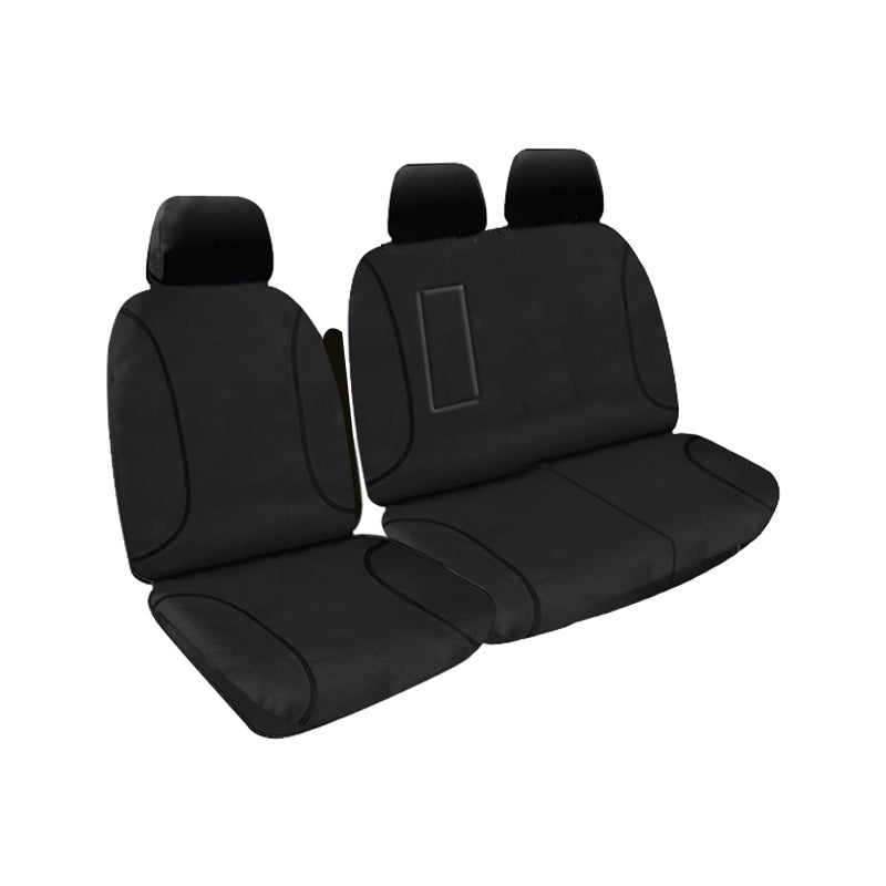 Tradies Full Canvas Seat Covers Suits Ford Transit VO Dual Cab Bucket & 3/4 Bench 9/2014-9/2023 Black