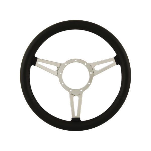 15″ Aluminium 9 Bolt Steering Wheel Black Leather Full-Wrap Slotted Spokes AAA-8073/159SLO