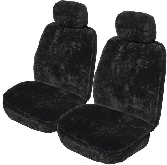 Custom Sheepskin Seat Covers Suits Nissan Navara NP300 Ute 6/2015-On 22mm Black Pair