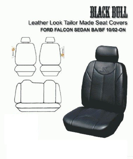 Custom Leather Look Falcon BA BF FG XT Sedan Seat Covers 10/2002-2014 Airbag Safe Front + Rear Black FALC02TORBK