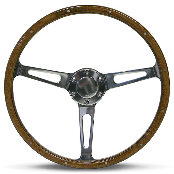 Saas 15in Wood Sports Steering Wheel ADR Approved Classic Polished Alloy Slots  SW704PSW