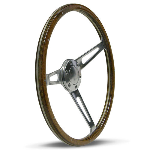 Saas 15in Wood Sports Steering Wheel ADR Approved Classic Polished Alloy Slots SW704PSW