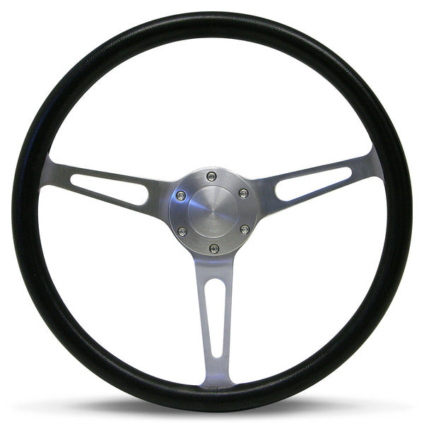 Saas 15in Poly Sports Steering Wheel ADR Approved Classic Brushed Alloy Slots SW702BAP