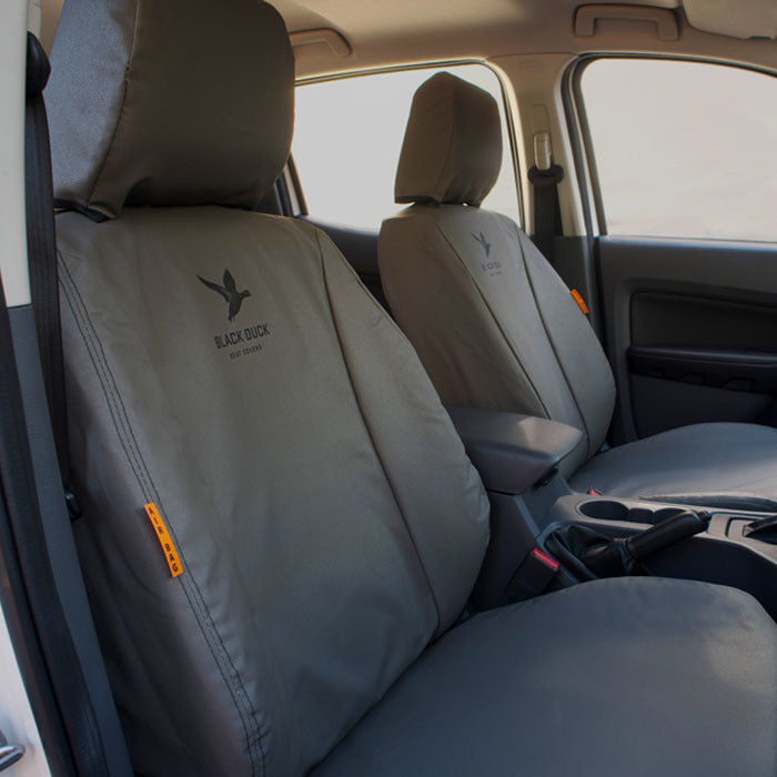 Black Duck Canvas Seat Covers Suits Nissan Navara D40 ST Dual Cab 11/2011-2/2015 Grey