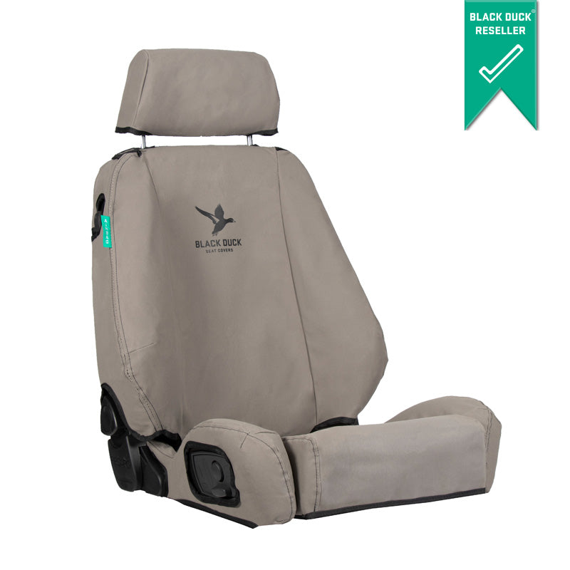 Black Duck Canvas Seat Covers Suits Hyundai Artic Loaders 2008-On Grey