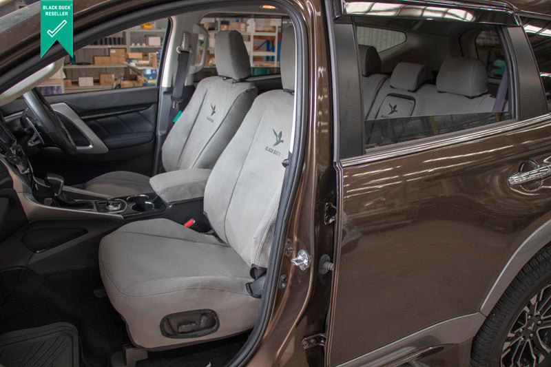 Black Duck Canvas Seat Covers Mack Kerax AWD/Quantum 2006-On Grey