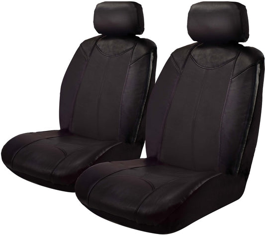 Black Bull Leather Look Seat Covers (No Logo) Airbag Deploy Safe - Black