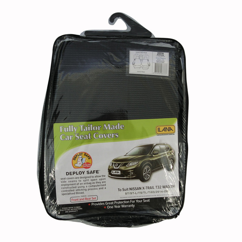 Velour Seat Covers Custom Suits Nissan X-Trail T32 5 Seater ST/ST-L/Ti/TS 3/2014-On 2 Rows Black Deploy Safe Airbag