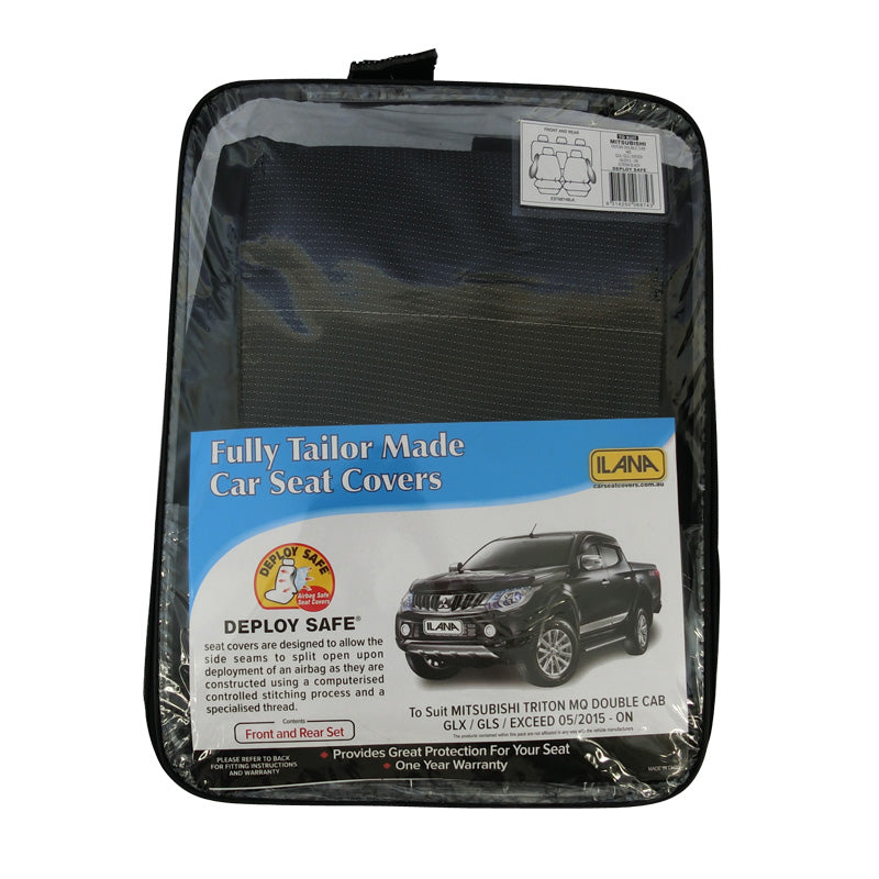 Velour Seat Covers Suits Mitsubishi Triton MQ/MR Dual Cab 5/2015-11/2023 Deploy Safe Front & Rear Black