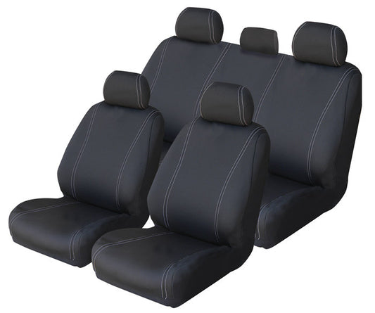 Velocity Neoprene Seat Covers Suits Ford Ranger PX MKII Dual Cab-XL/XL Plus/XLS/XLT/Wildtrak 6/2015-4/2022 Black with White Stitch