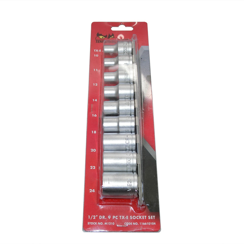 Teng Tools 1/2 inch Drive 9 Piece TX -E Socket Clip Rail Set M1210