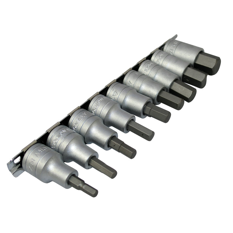 Teng Tools 9 Piece 1/2 inch Drive Metric In-Hex Bit Socket Set Clip Rail M1212TENG