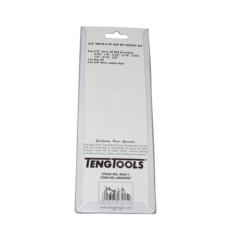 Teng Tools 3/8 inch Drive 9 Piece AF  Hex Socket Set On Rail M3811
