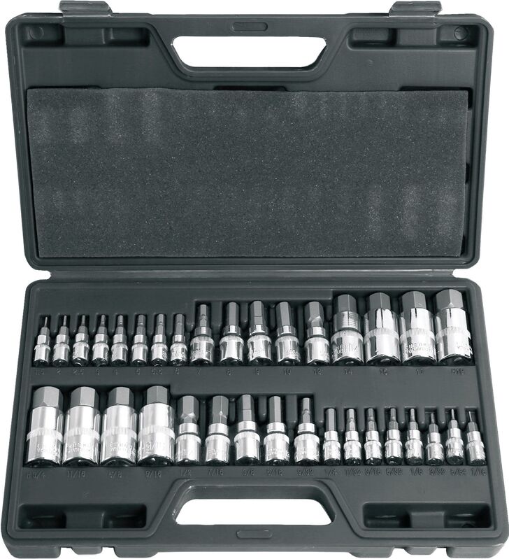 Socket Set - 34Pc 1/4 , 3/8 & 1/2 Dr Hex Bits Metric & Sae