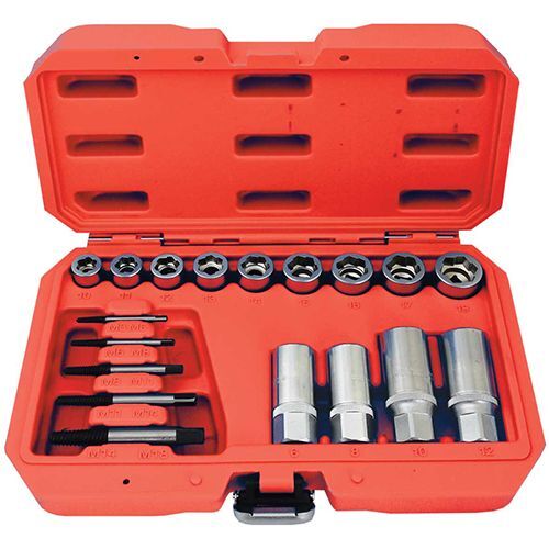 Stud, Bolt, Nut & Screw Remover & Extractor - 18Pc 13 X Sockets & 5 Spiral Flute Extractors