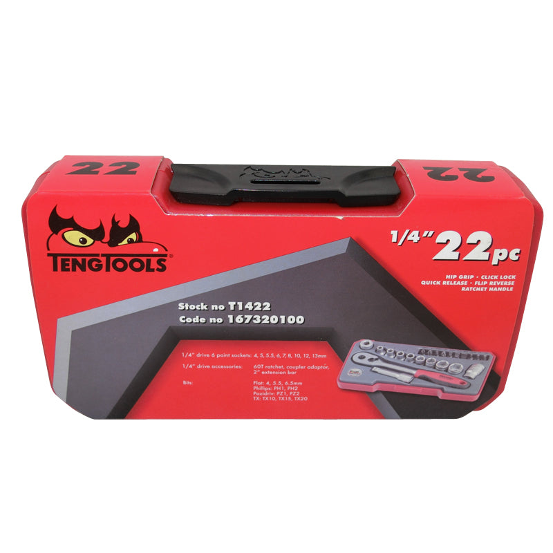 Teng Tools 22 Piece 1/4 inch Drive Socket Bit Tool Set T1422