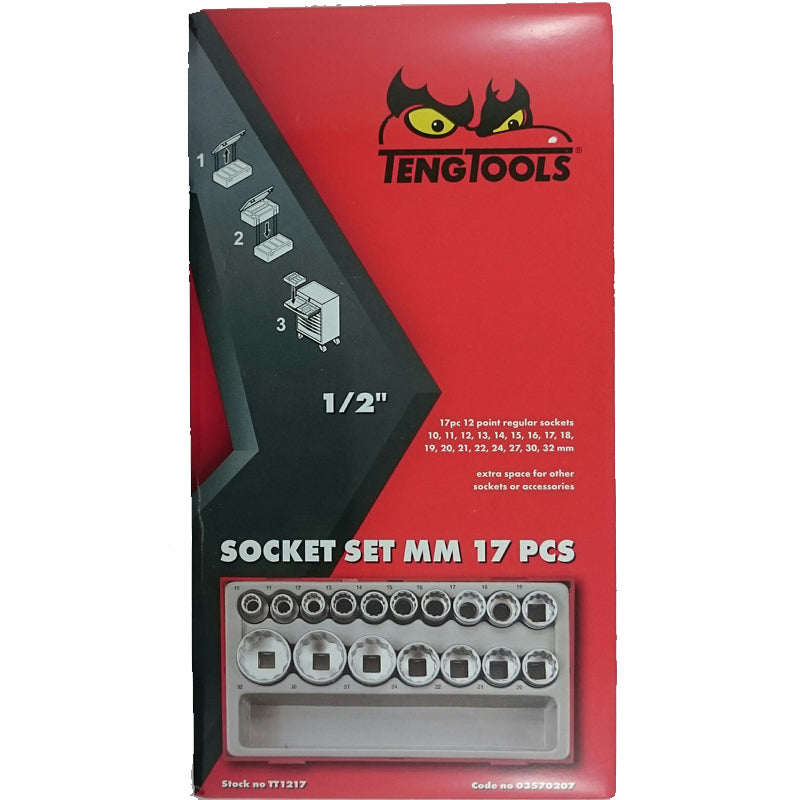 Teng Tools 17 Piece 1/2 inch Drive Metric Socket Set TT1217