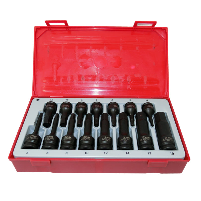 Teng Tools 15 Piece 3/8 and 1/2 inch Drive Hex Impact Socket Bit Set TT9015HX