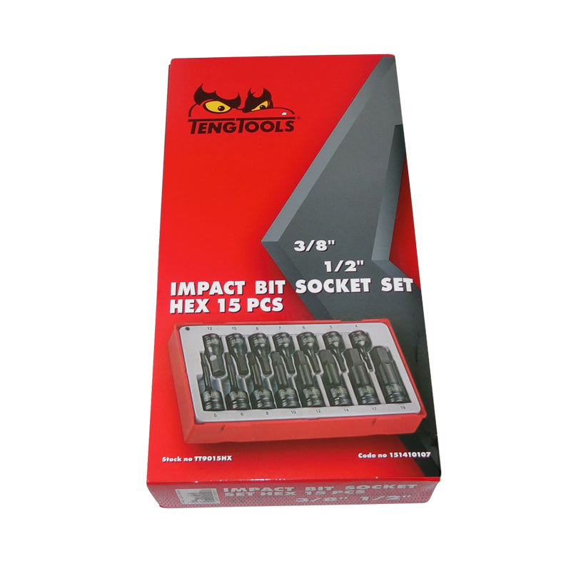 Teng Tools 15 Piece 3/8 and 1/2 inch Drive Hex Impact Socket Bit Set TT9015HX