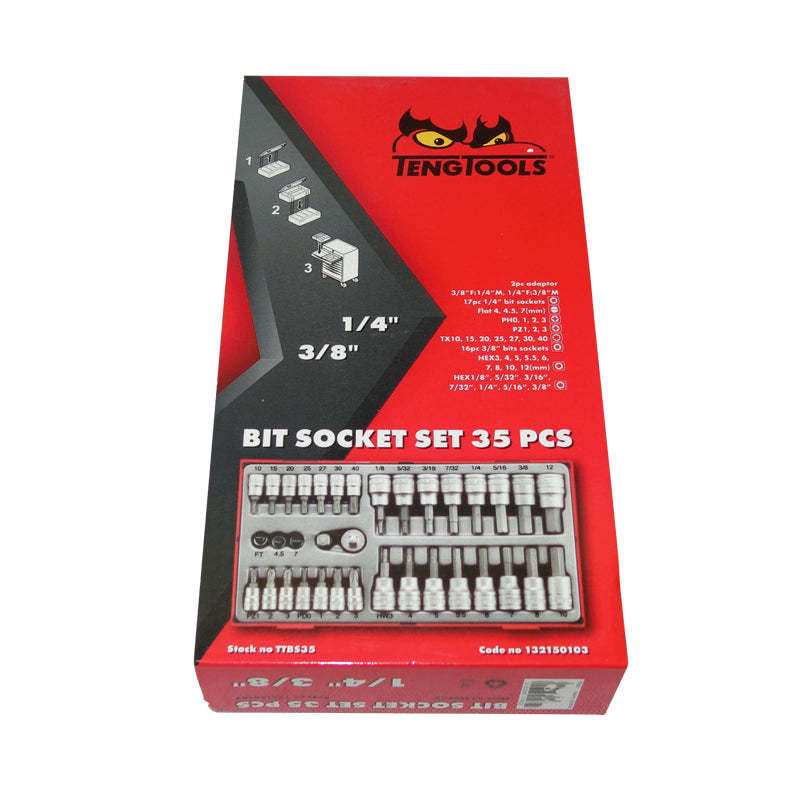 Teng Tools 35 Piece 1/4 & 3/8 inch Drive Bits Socket Set TTBS35