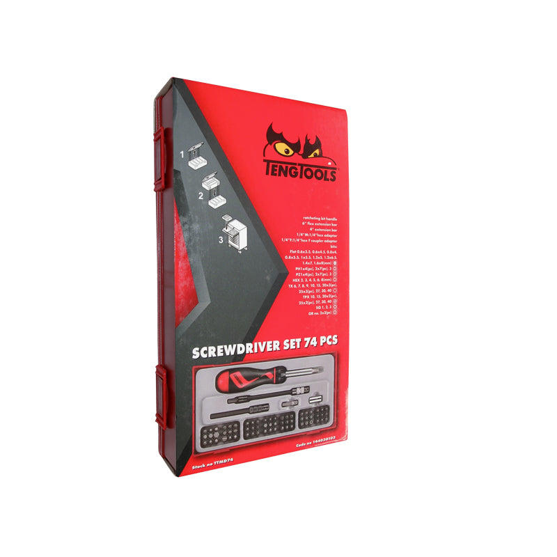 Teng Tools - 74 Piece Ratchet Screw Driver Security Bits Set Mega Drive TTMD74