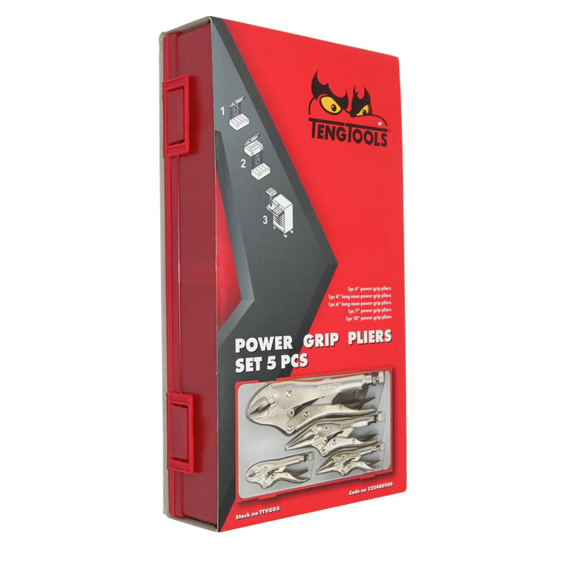 Teng Tools - 5 Piece Power Grip Self Locking Pliers Set TTVG05
