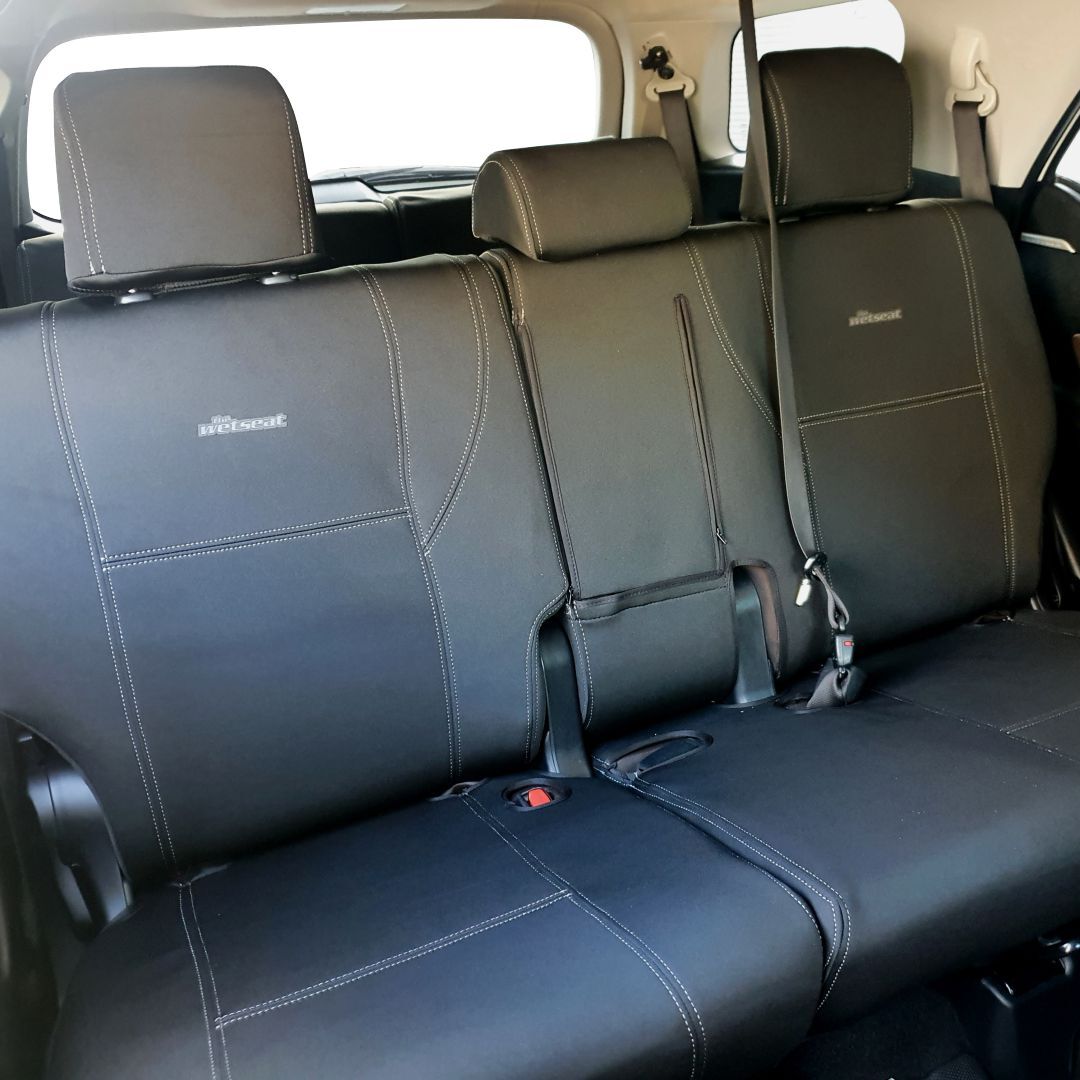 Wet Seat Black Neoprene Seat Covers suits Toyota Fortuner Black Edition Wagon 2015-On Black with Charcoal stitching Bundle
