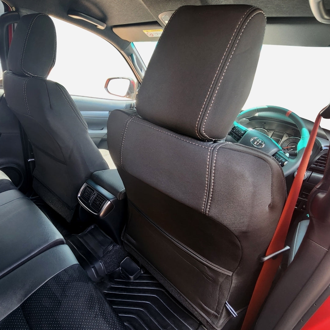 Wet Seat Black Neoprene Seat Covers suits Toyota Hilux N80 GR Sport Black Edition Dual Cab Ute 9/2015-On Black with Red stitching Bundle