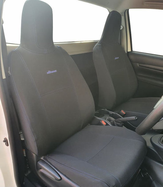 Wet Seat Black Neoprene Seat Covers suits Toyota Hilux N80 SR/Workmate Black Edition Single Cab Ute 9/2015-7/2025 Black with Black stitching