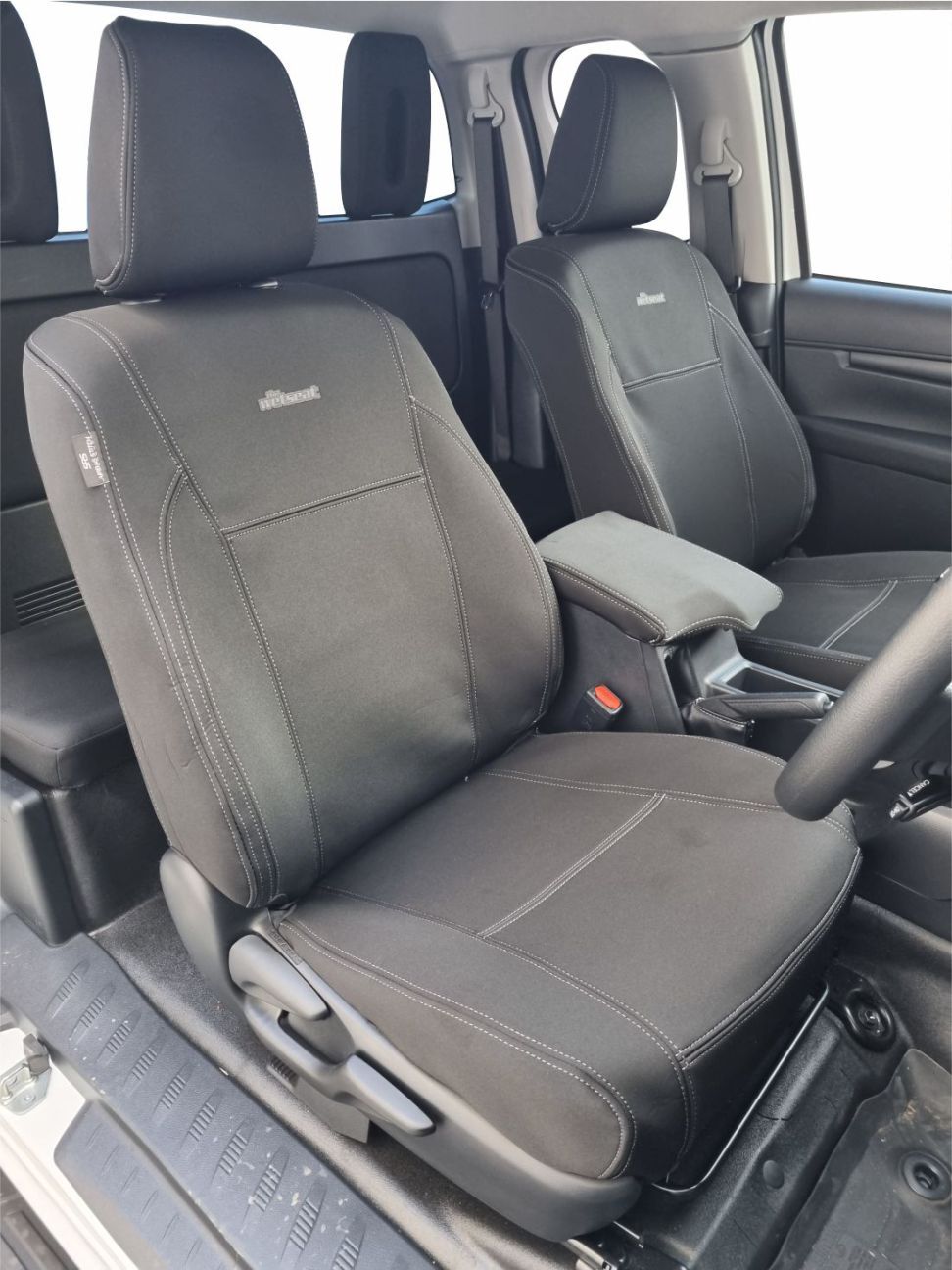 Wet Seat Black Neoprene Seat Covers suits Toyota Hilux N80 SR/SR5 Black Edition Extra Cab Ute 9/2015-On Black with Black stitching