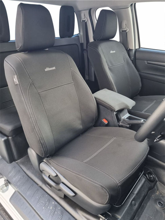 Wet Seat Black Neoprene Seat Covers suits Toyota Hilux N80 SR/SR5 Black Edition Extra Cab Ute 9/2015-7/2025 Black with Black stitching