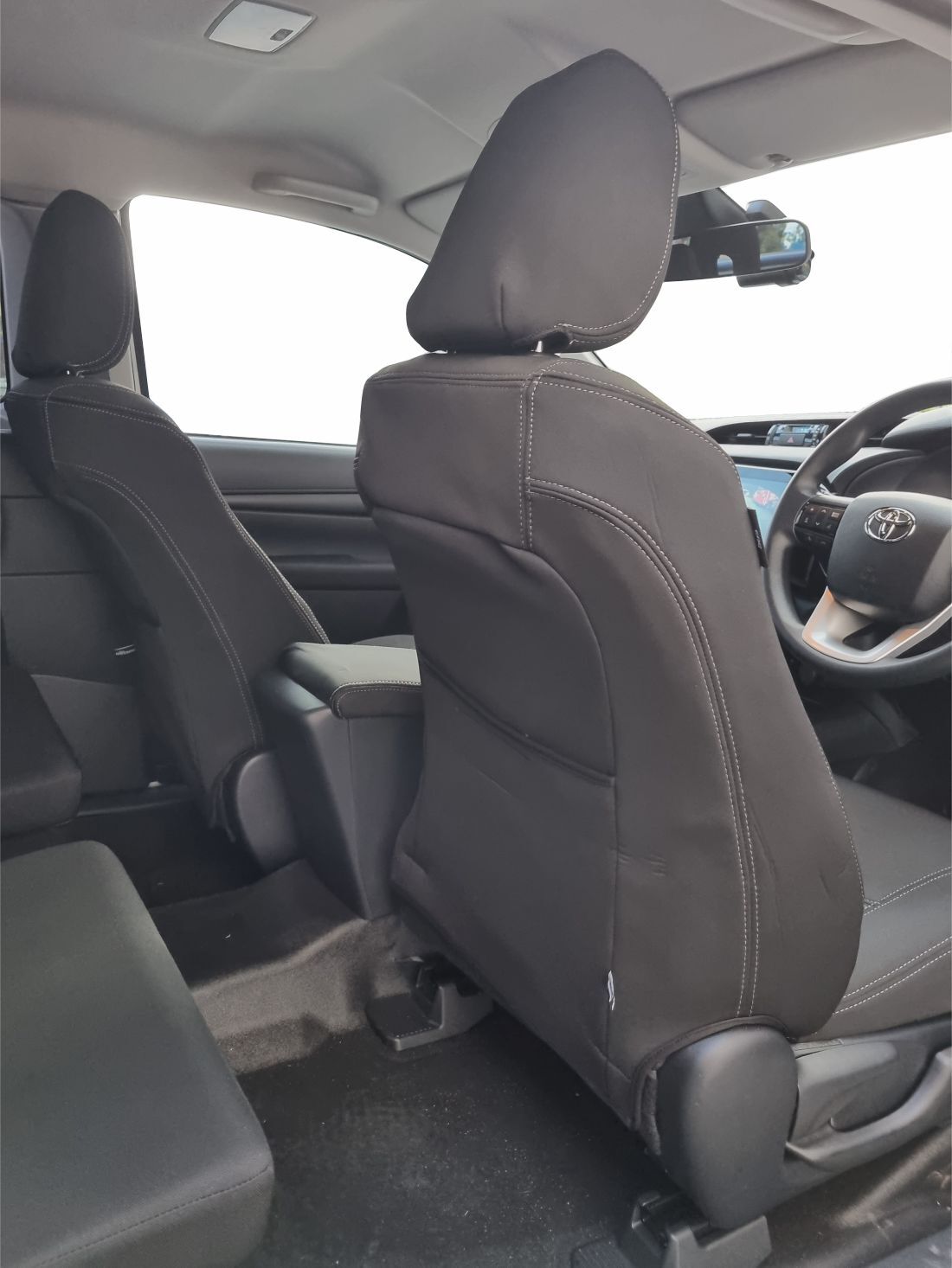 Wet Seat Black Neoprene Seat Covers suits Toyota Hilux N80 SR/SR5 Black Edition Extra Cab Ute 9/2015-On Black with Black stitching