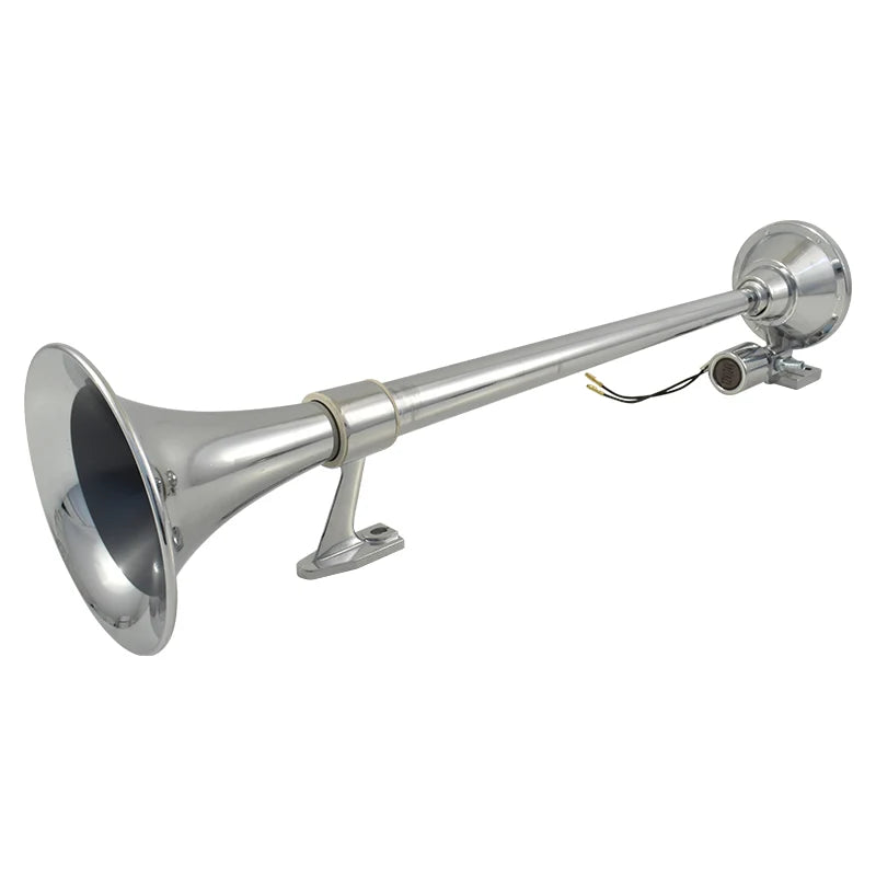 Chrome Single Round Trumpet Air Horn 630mm Long 12V/24V Loud Truck Train OTH-1412