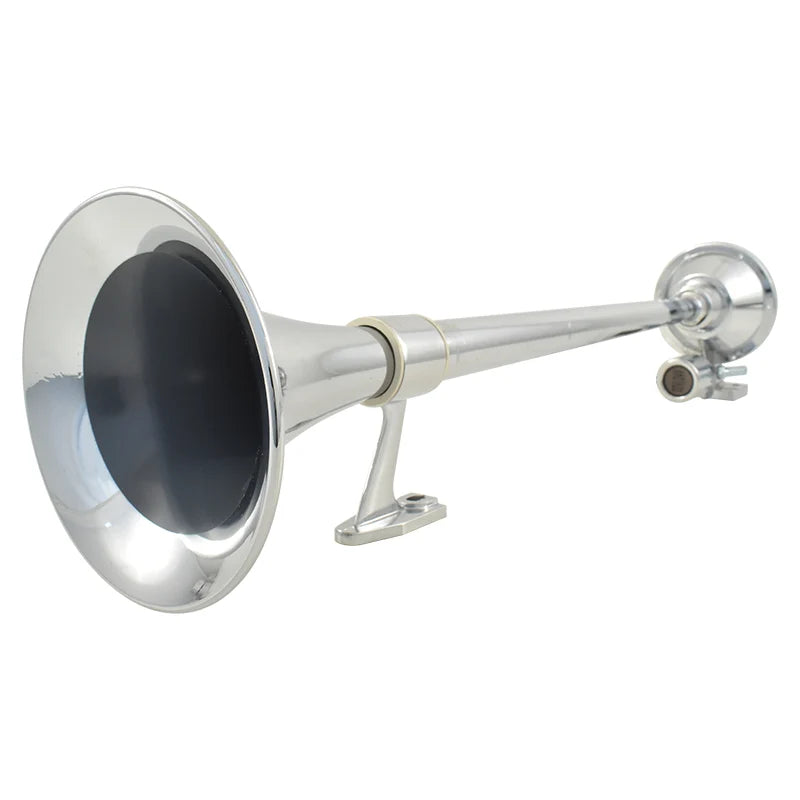 Chrome Single Round Trumpet Air Horn 630mm Long 12V/24V Loud Truck Train OTH-1412