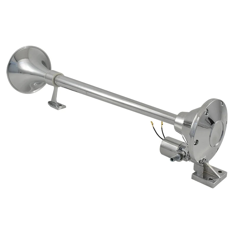 Chrome Single Round Trumpet Air Horn 630mm Long 12V/24V Loud Truck Train OTH-1412