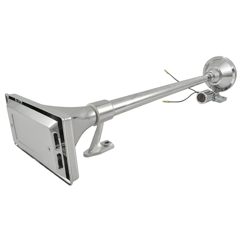 Chrome Single Rectangular Trumpet Air Horn 630mm Long 12V/24V Loud Truck Train OTH-1414