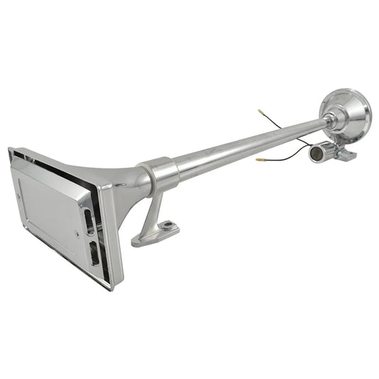 Chrome Single Rectangular Trumpet Air Horn 630mm Long 12V/24V Loud Truck Train OTH-1414