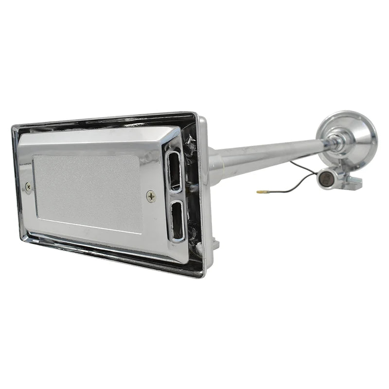 Chrome Single Rectangular Trumpet Air Horn 630mm Long 12V/24V Loud Truck Train OTH-1414